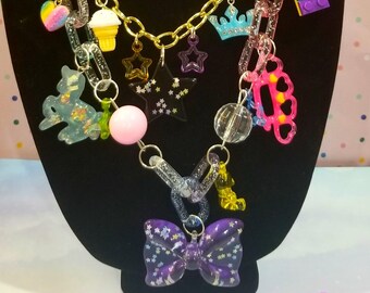 FREE US SHIPPING Purple Bow Kawaii Fairy Kei Dangle Charm Necklace
