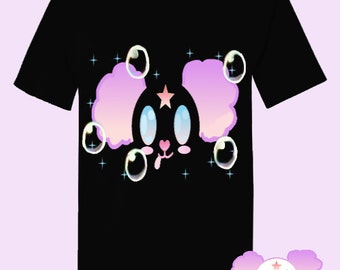 Kawaii Fairy Kei Pastel Black Panda TShirt Panda Fuzz T-shirt Bubbles