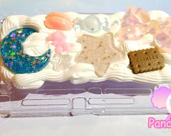 FREE US SHIPPING Kawaii Moon Stars Chocolate Cookie Biscuit Hair Bow Nintendo Switch Lite Deco Case