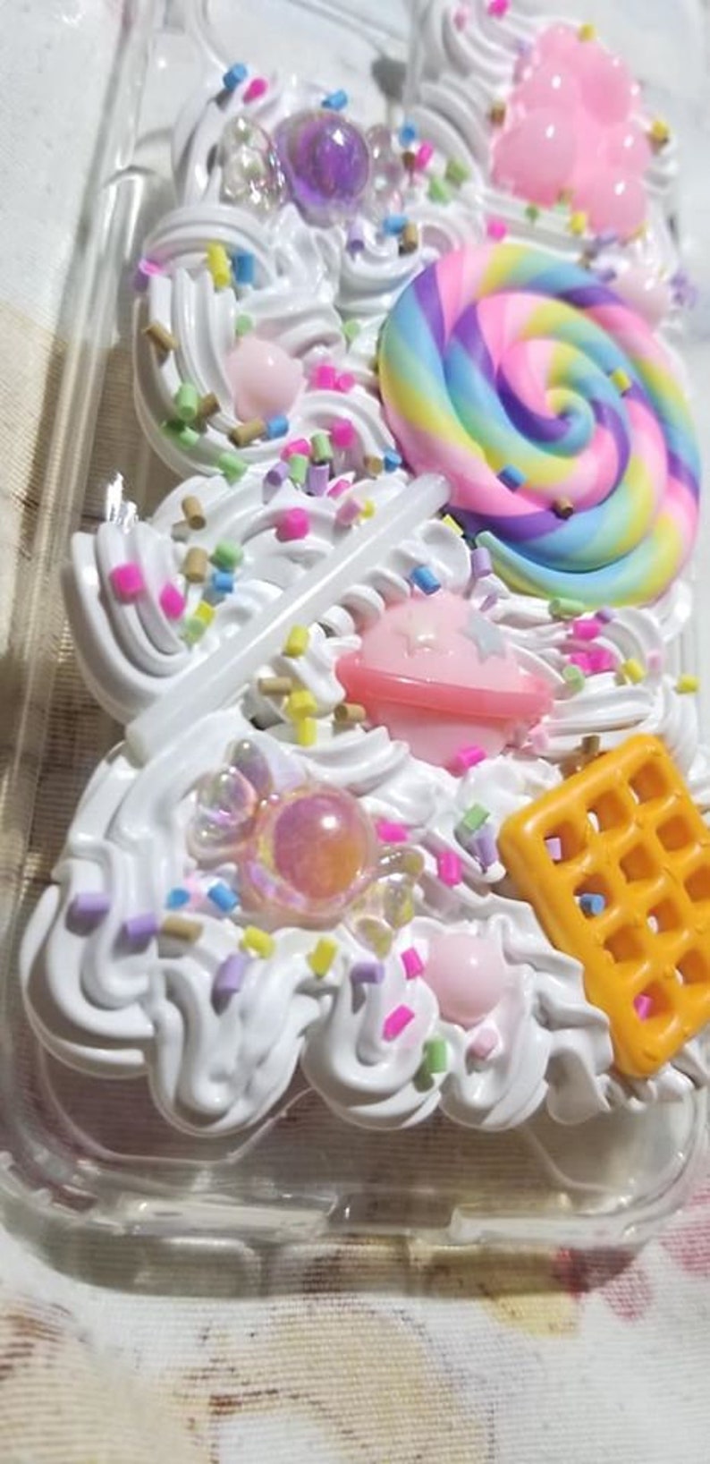 FREE US SHIPPING iPhone 11 Kawaii Fairy Kei Sweets Gummy Bear Waffle Lollipop Planet Candy Sprinkles Deco Case image 2