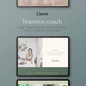 Canva Website Template Nutrition Coach, Coach Website Template, minimalist website, Sales page template, Canva One-Page Website