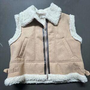 Women&#39;s Shearling Brown Sheepskin Leather Vest With White Fur Lining Zip Closure Vest | Handmade Vintage Premium Leather Winter Aviator Vest
