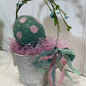 Handmade Felted Egg in Painted Peat Pot