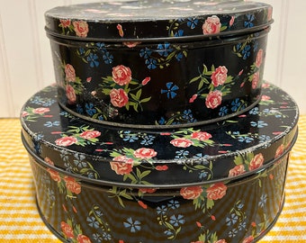 Set of 2 Vintage Floral Tins
