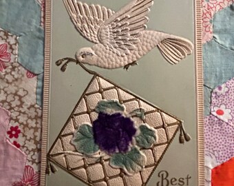 Antique embossed Flocked Pistcard
