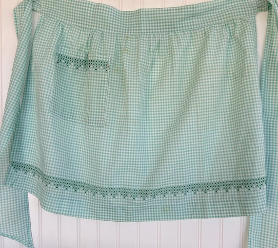 Vintage Gingham Aqua Half Apron