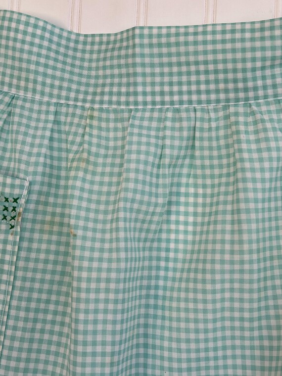 Vintage Gingham Aqua Half Apron View 6