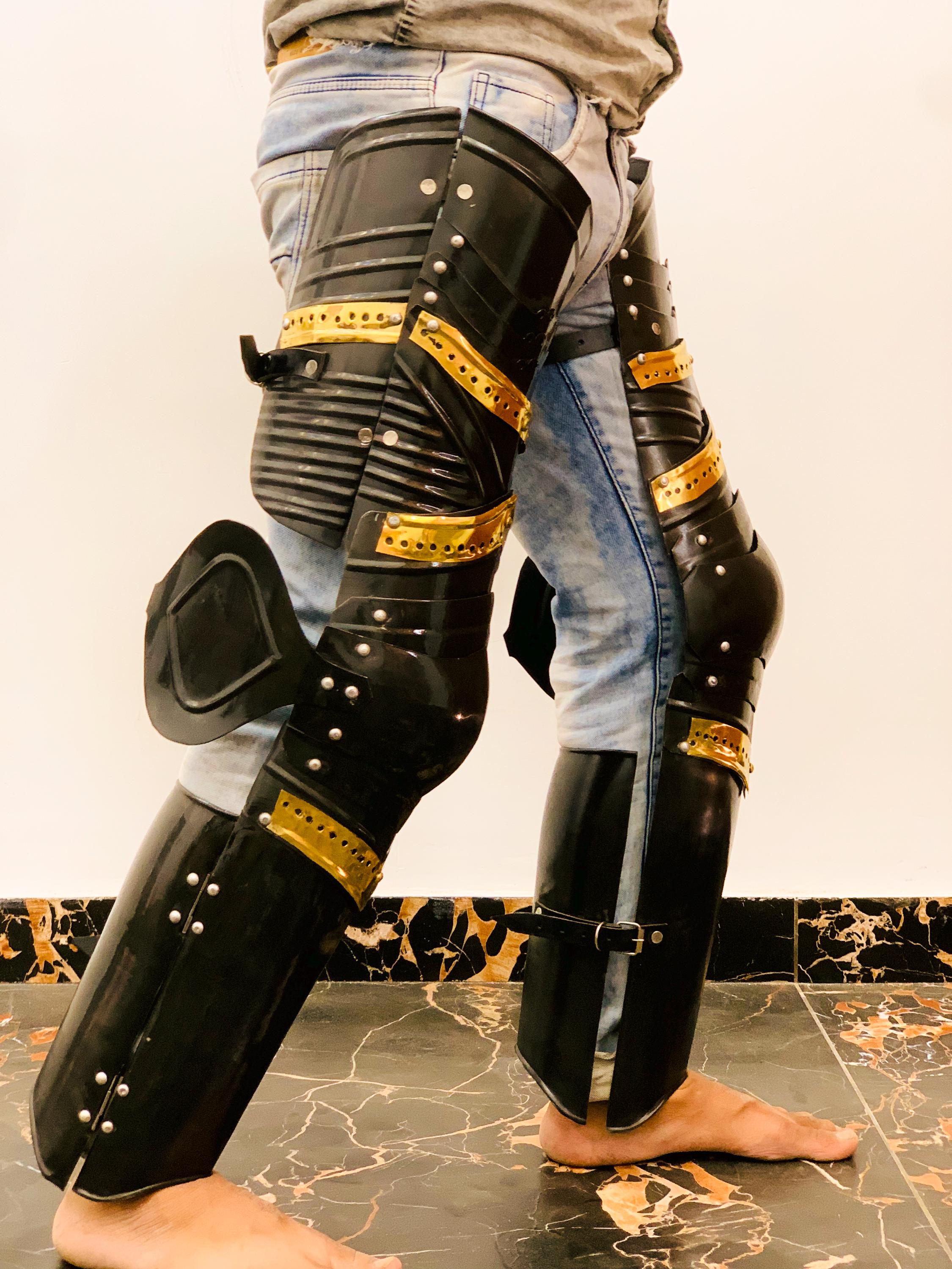 Medieval Knight Leg Armor Set L Gothic Style Leg Guards Black Steel ...