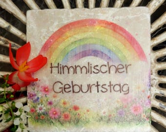 Kleiner Grabstein Grabschmuck IRegenbogen talienischer Marmor