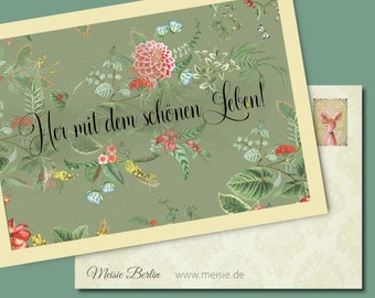 Jej mit dem schönen Leben! Postkarte Meisie Berlin Urlaubskarte Auszeit Erholung