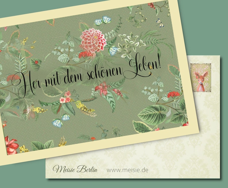 Her mit dem schönen Leben Postkarte Meisie Berlin Urlaubskarte Auszeit Erholung afbeelding 1