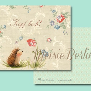 Igel mit Blume *Kopf hoch!*- Postkarte * Hase * Meisie Berlin * Igel * Blume * Trost