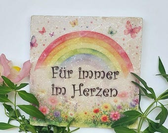 Kleiner Grabstein Grabschmuck Italienischer Marmor mit Regenbogen