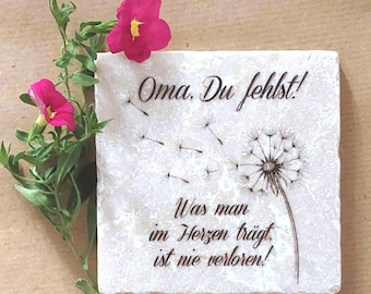 Gedenkstein  Italienischer Marmor mit Pusteblume Trost Abschied Erinnerung Trauer Gedenkstein Personalisierung
