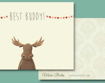 Liebe Valentinstag Elch Freundschaft Postkarte