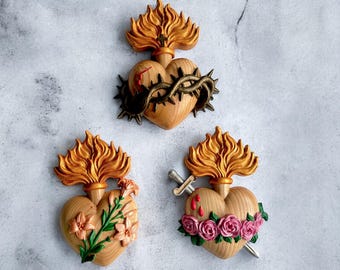 Wooden Three Sacred Hearts of the Holy Family