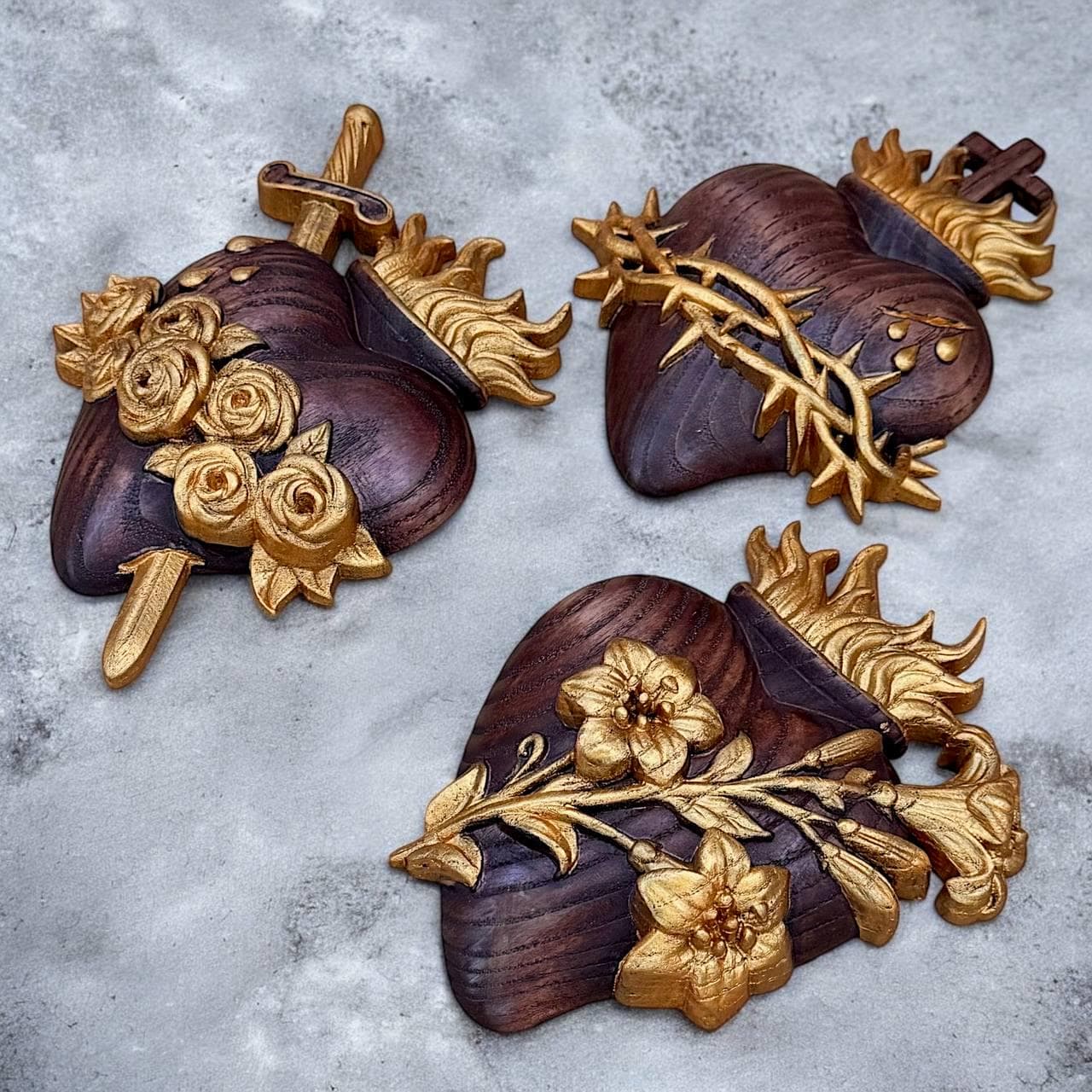 Wooden Three Sacred Hearts of the Holy Family 4 colors Wall Hanging Art
