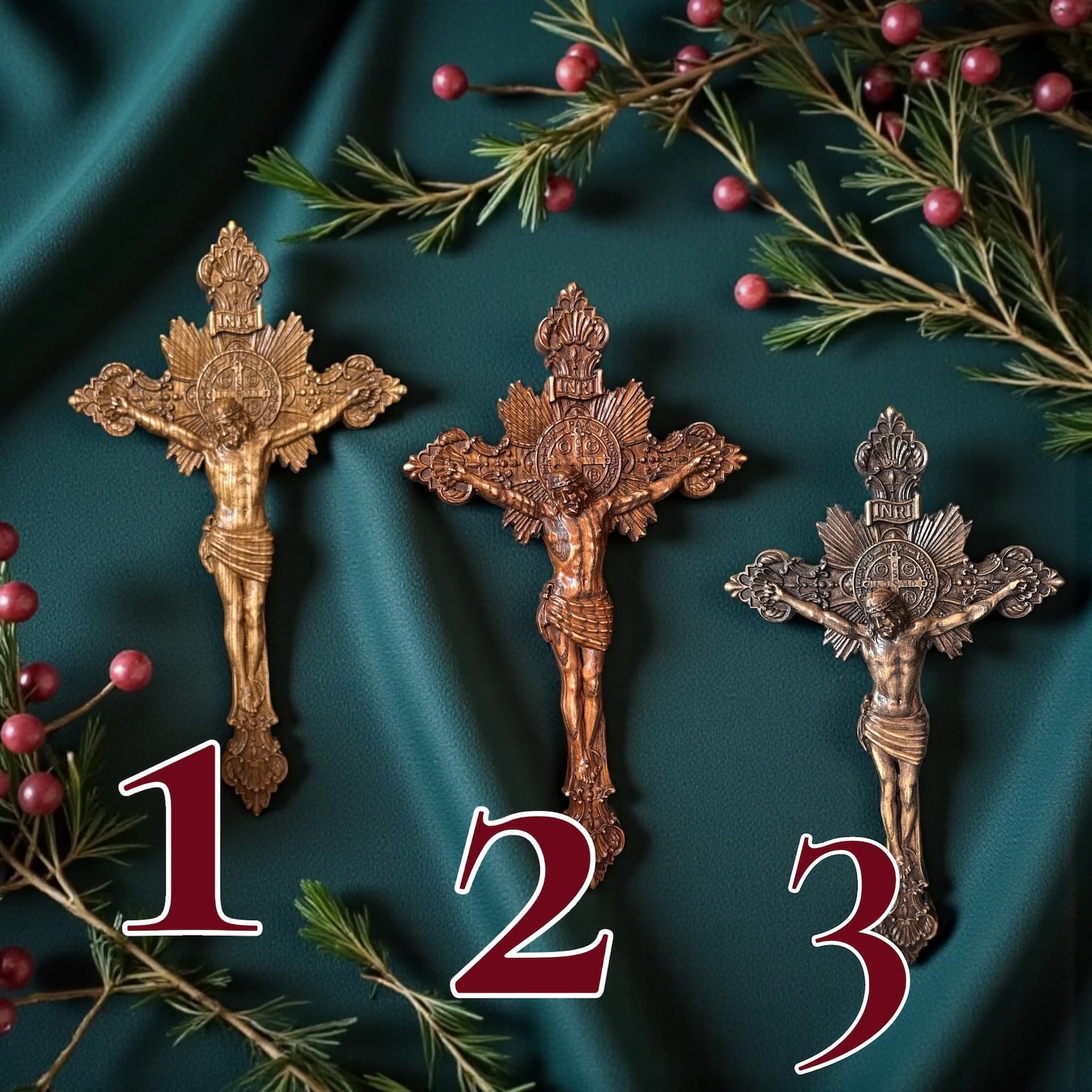 Carved Crucifix, Catholic Crucifix, wooden cross, Religious decor Size 10X5.7 up to 26X14.8 inches - 14X7.8 inches, 3