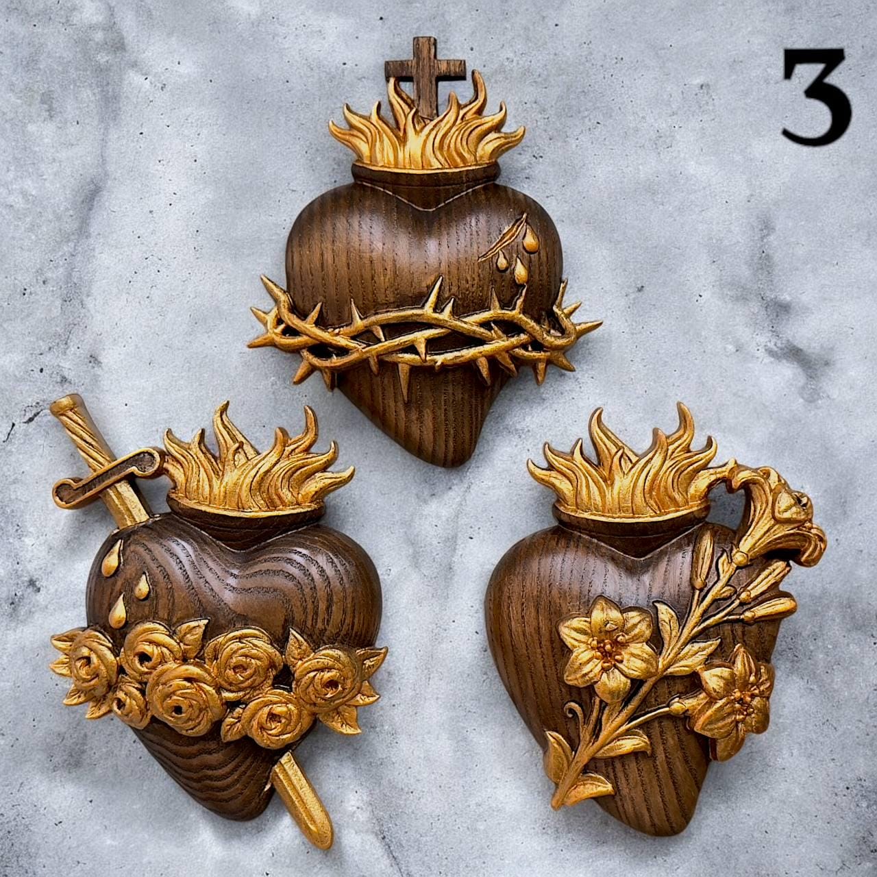 Wooden Three Sacred Hearts of the Holy Family 4 colors Wall Hanging Art