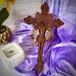 Wooden crucifix carved from ash wood, three colours and many sizes