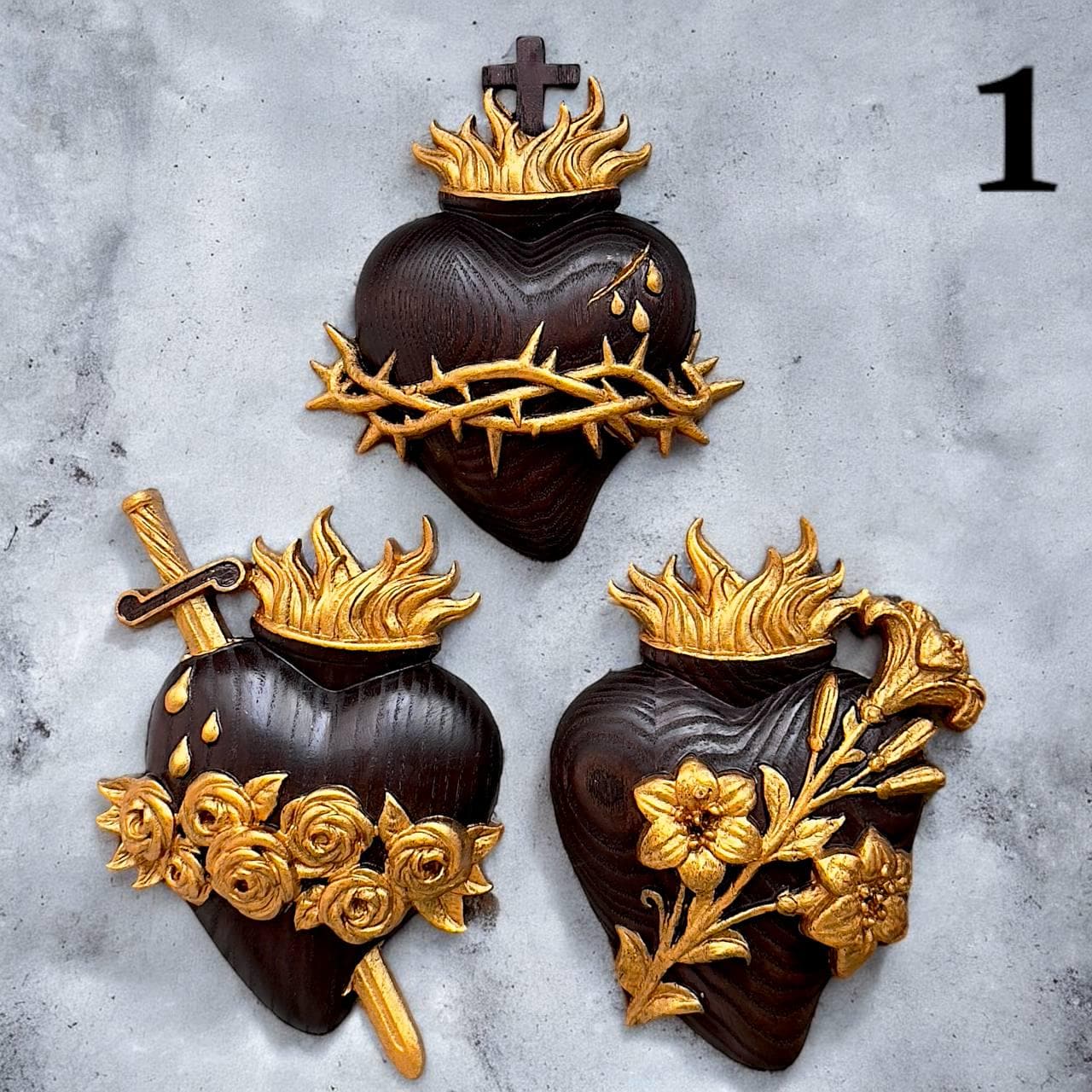 Wooden Three Sacred Hearts of the Holy Family 4 colors Wall Hanging Art