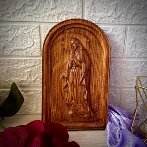 Holy Virgin Mary wall plaque Our Lady Wooden carved icon