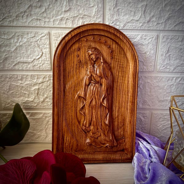 Holy Virgin Mary wall plaque Our Lady Wooden carved icon