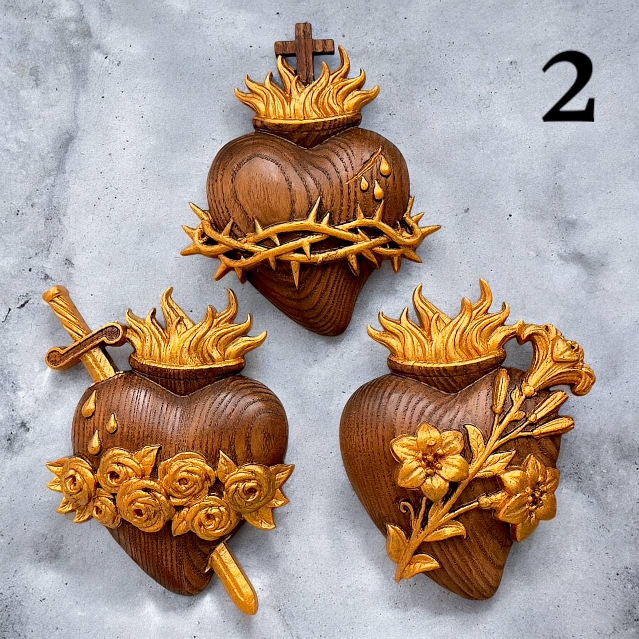 Wooden Three Sacred Hearts of the Holy Family 4 colors Wall Hanging Art