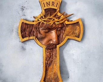 Face of Jesus Christ on the cross, wooden cross