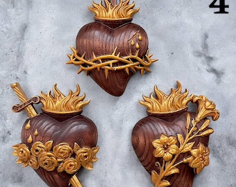 Wooden Three Sacred Hearts of the Holy Family 4 colors Wall Hanging Art