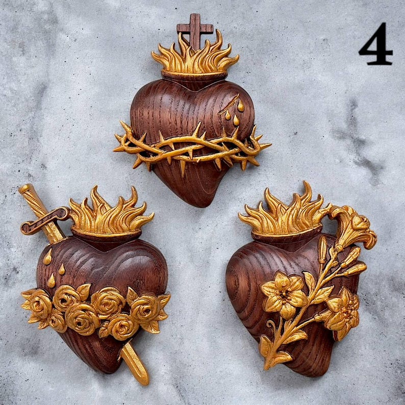 Wooden Three Sacred Hearts of the Holy Family 4 colors Wall Hanging Art