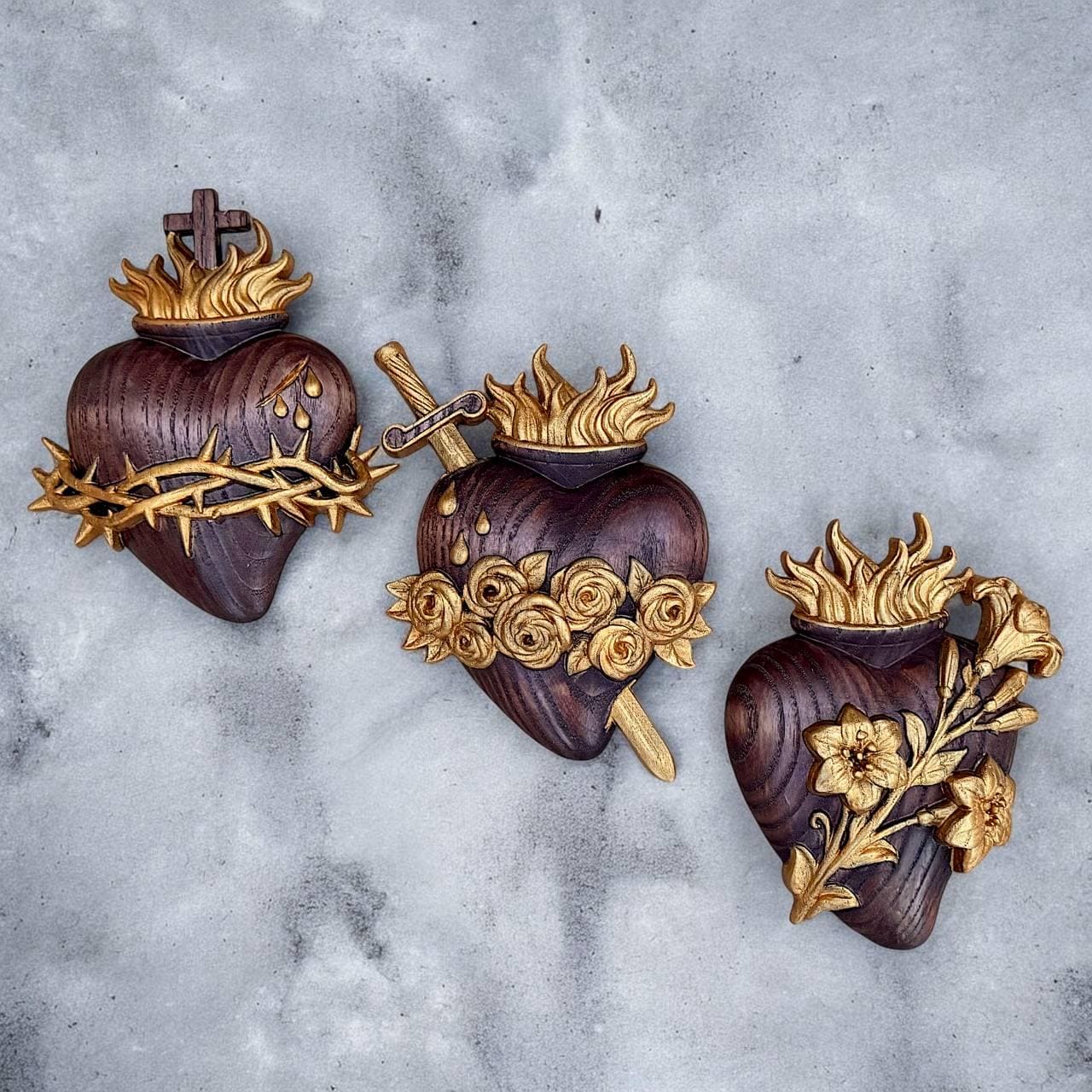 Wooden Three Sacred Hearts of the Holy Family 4 colors Wall Hanging Art