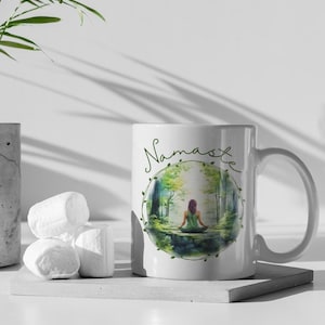 Namaste Green Nature  Meditation Ceramic Mug Zen Yoga Meditation Tumbler Birthday Gift Christmas Gift Mindfulness Coffee Mug