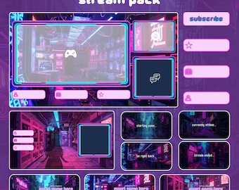 Lofi Neon Cyberpunk Stream Pack Bundle Retro-Futuristic Overlays, Alerts Panels  Perfect for Twitch, VTubers & Streaming Aesthetic