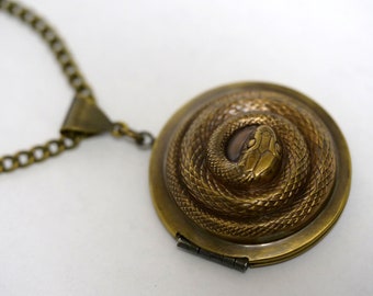 Medium Little Coiled SNAKE LOCKET, Necklace Pendant (1.5" Locket)