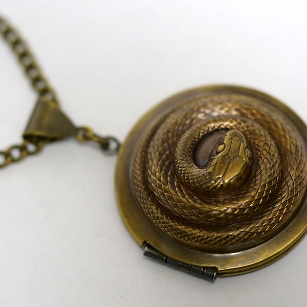 Medium Little Coiled SNAKE LOCKET, Necklace Pendant (1.5" Locket)