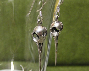 Silver Hummingbird, Skull Earrings, Bird Skull Earring, Dangles, .925 (sw)