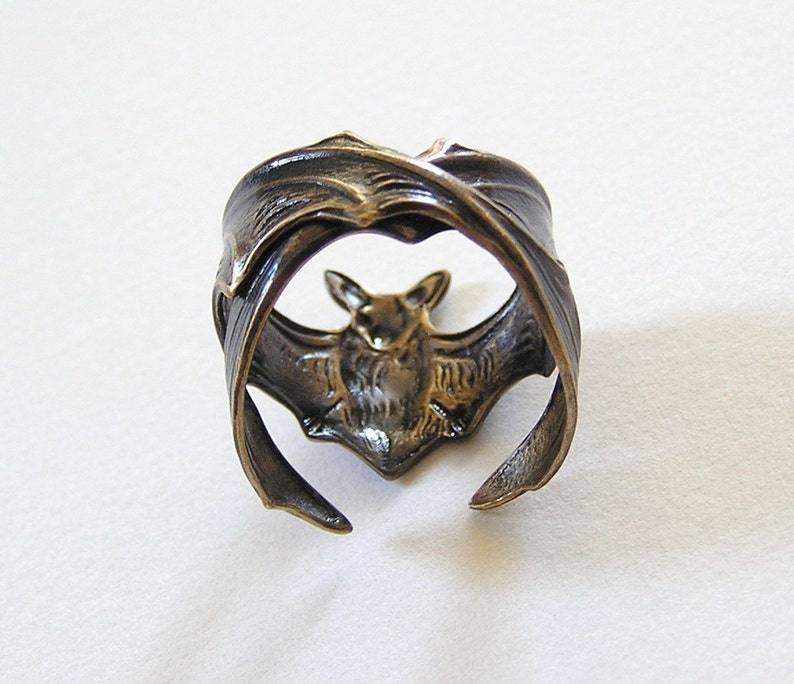 Gothic FLYING FOX Bat RINGs, Leathery wing wraps around finger br image 3