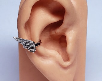 tiny Angel Feather Wing Ear Cuff (925) Sterling Silver, Right Ear