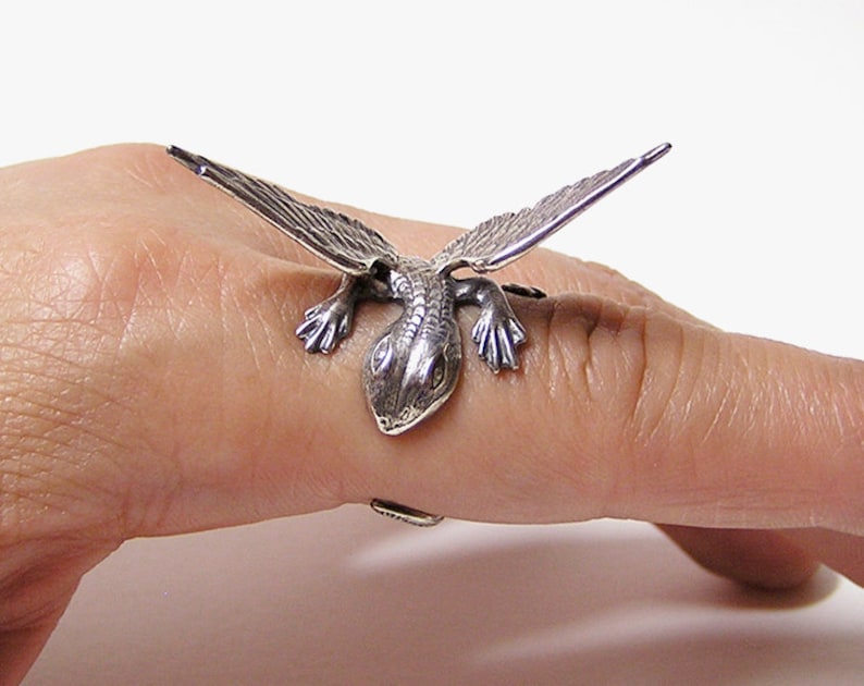 Dragon Ring in Sterling Silver .925, dragon body wrap around finger image 2