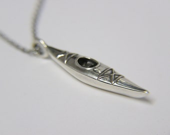 Silver Kayak Necklace, dangles on a 20 inch chain, (sw) Solid Sterling silver 925