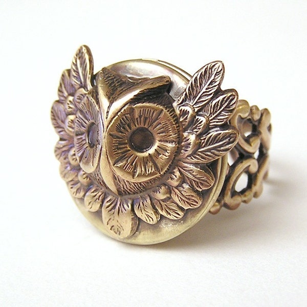 Steampunk OWL locket Ring, CUTE AND ADORABLE, Vintage