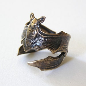 Gothic FLYING FOX Bat RINGs, Leathery wing wraps around finger br image 1