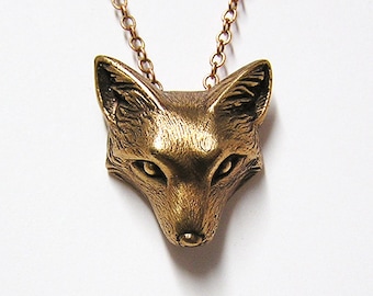 Fox Necklace Pendant Fox Charm Woodland Fox on 20" inch Metal Chain (bronze)