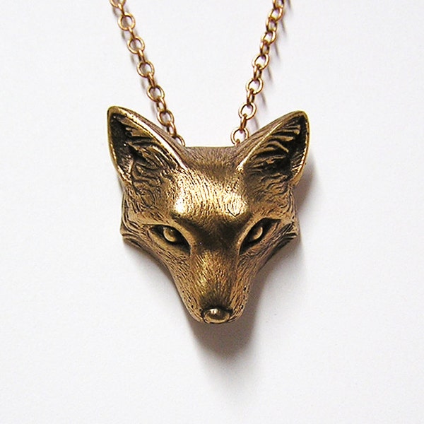 Fox Necklace Pendant Fox Charm Woodland Fox on 20" inch Metal Chain (bronze)