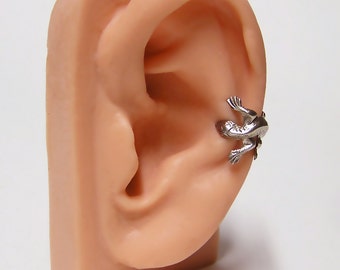 Silver Lizard Ear Cuff, lizard body wrap around ear (sw) .925