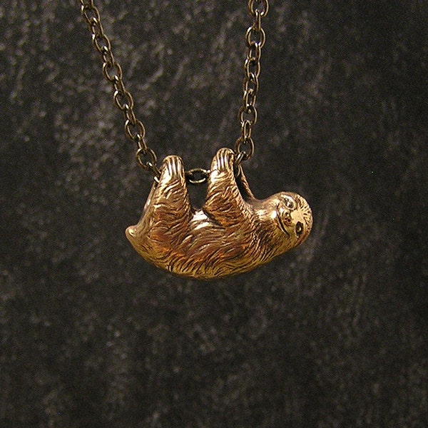 Sloth Necklace, three toe sloth, dangles freely on a 20" inch chain (br)