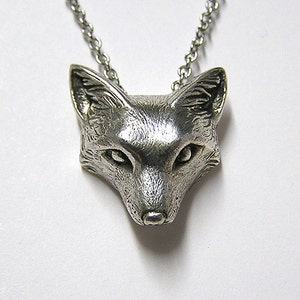 Fox Necklace Pendant Fox Charm Woodland Snow Fox on 20" inchm Metal Chain, Sterling Silver .925