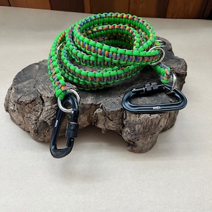 Ready to Ship - 7 ft. 6-Way Adjustable Hands-Free Paracord Dog Leash on Carabiners Wear it Around Your Waist or Across Your Body