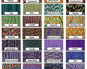 550 Paracord 10', 25', 50', 100' or Sample Pack - 100+ colors to choose from